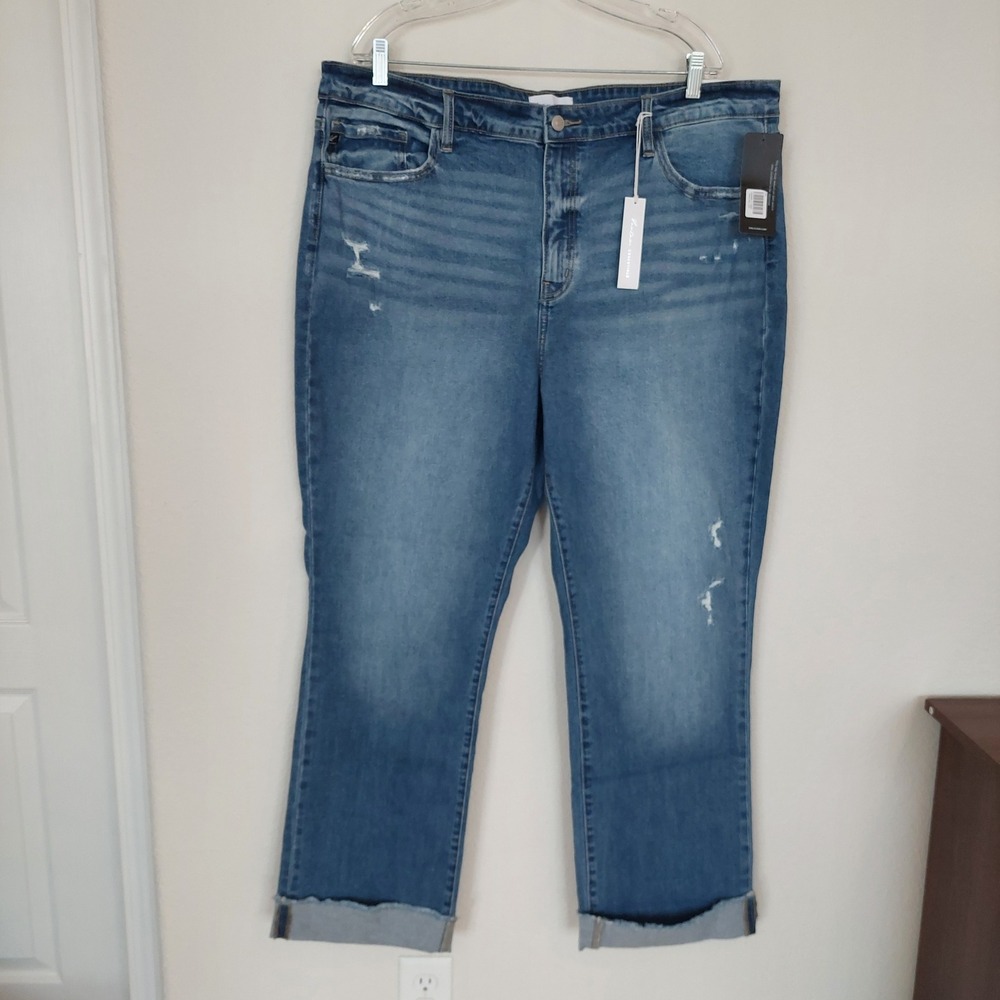 KANCan Essentials High Rise True Straight Jeans Women's 22W Distressed‎ NWT